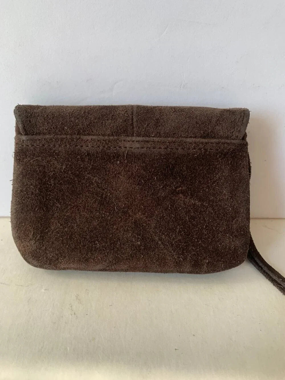 American Eagle Vintage Y2k Suede Wallet Dark Brown Lace Up Small Bifold Boho Hip